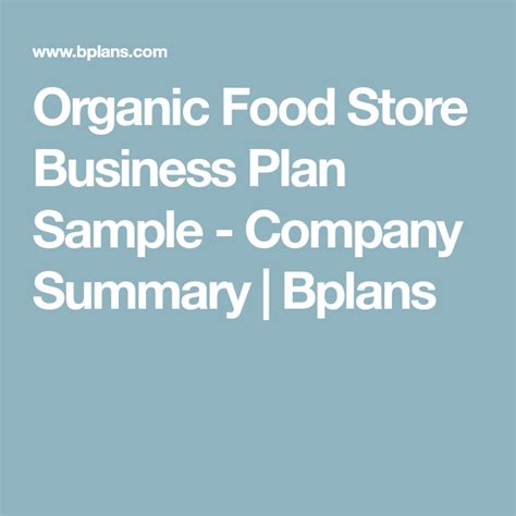 Organic Food Store Business Plan
